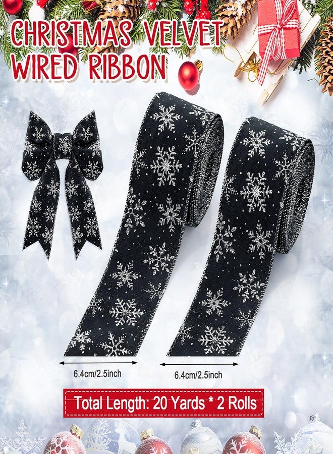 Unittype 2 Rolls/ 20 Yards Christmas Velvet Wired Ribbons with Snowflake Pattern 2.5'' Wide Xmas Craft Gift Wrapping Ribbon for Christmas Tree Wreath Decoration DIY Bows Supplies(Black) - Image 4